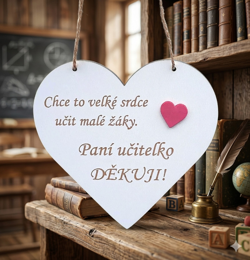 Dřevěné srdíčko - poděkování pro paní učitelku