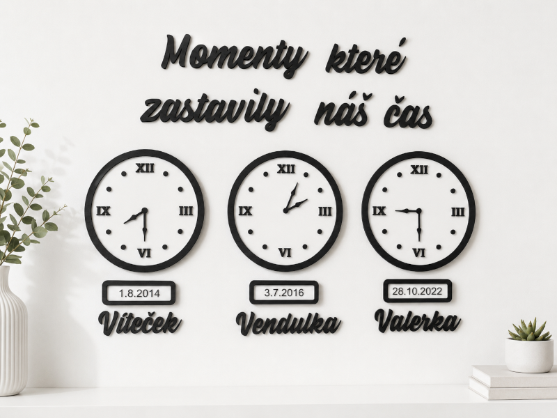 Dřevěný nápis s hodinami