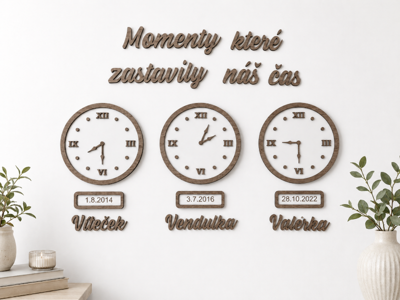 Dřevěný nápis s hodinami