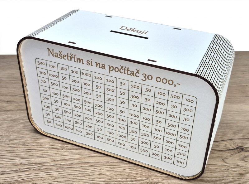 Dřevěná škrtací pokladnička s plexisklem