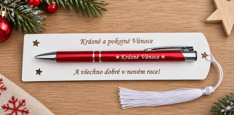 Vánoční propiska v dárkovém balení se záložkou – dárek pro babičku, maminku, kolegyni