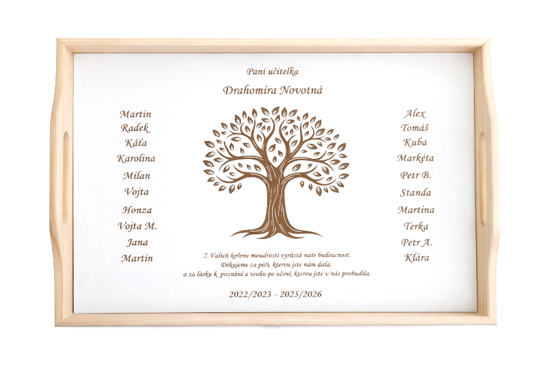 Gravírovaný podnos pro paní učitelku (se jmény žáků)