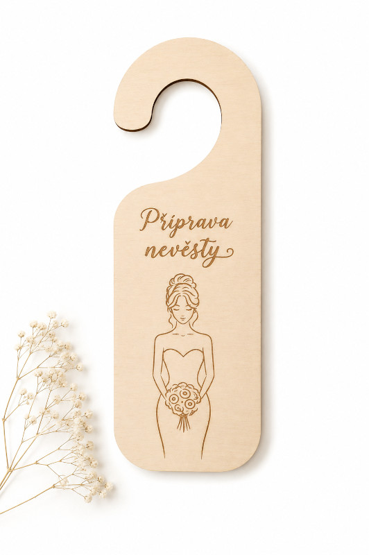 Dřevěná visačka na kliku – Příprava nevěsty / ženicha