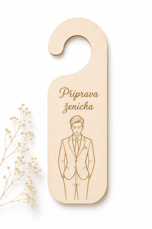 Dřevěná visačka na kliku – Příprava nevěsty / ženicha