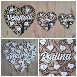 Dřevěný strom života "Vnoučata" se jmény v srdci