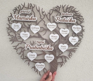 Dřevěné srdce "Životní cesta": Maminka, Babička, Prababička